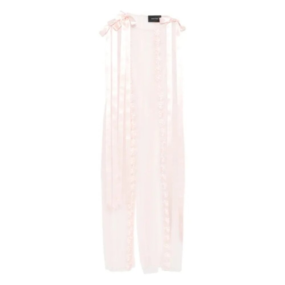 Simone Rocha pale pink ribbon-trimmed sleeveless midi dress size US 0 NWOT - Picture 3 of 11